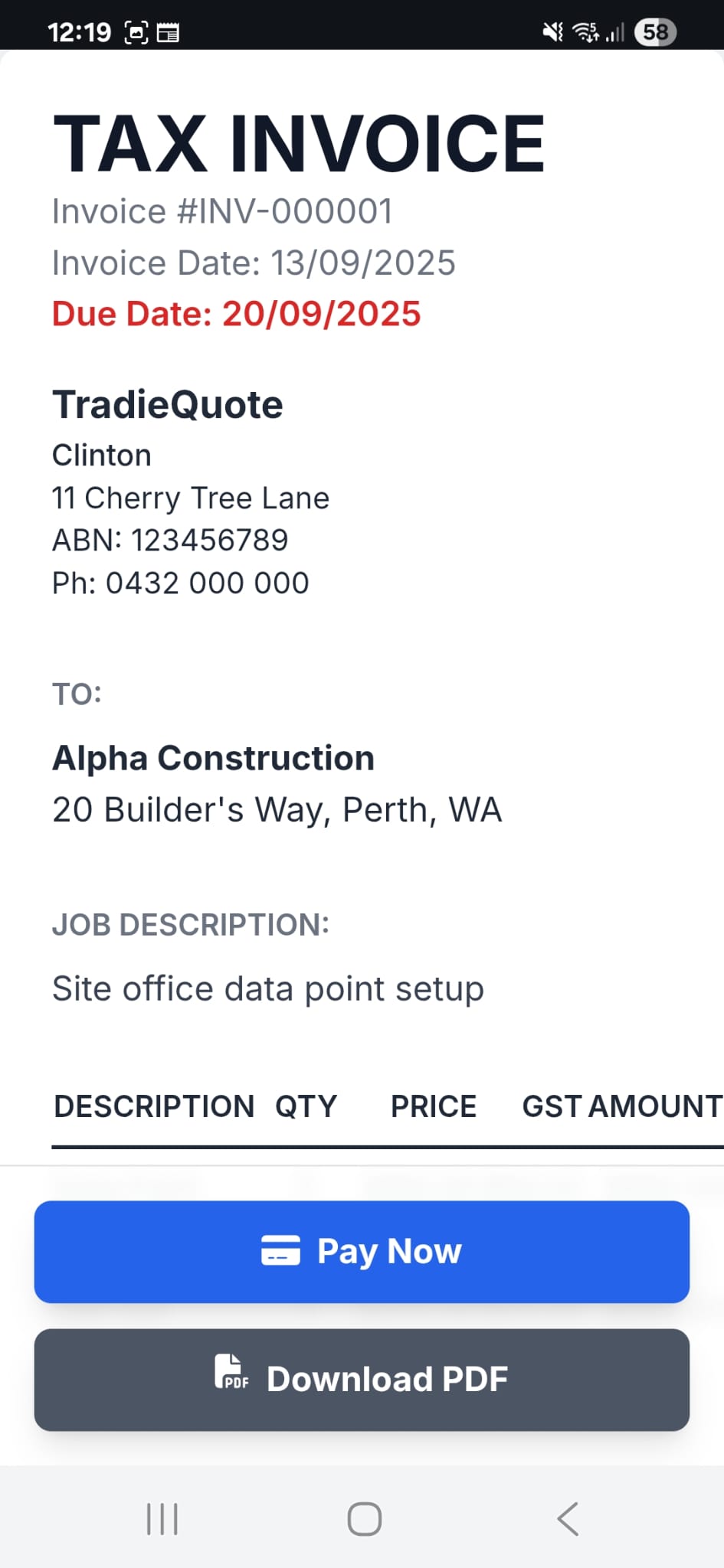 A client paying an invoice online.